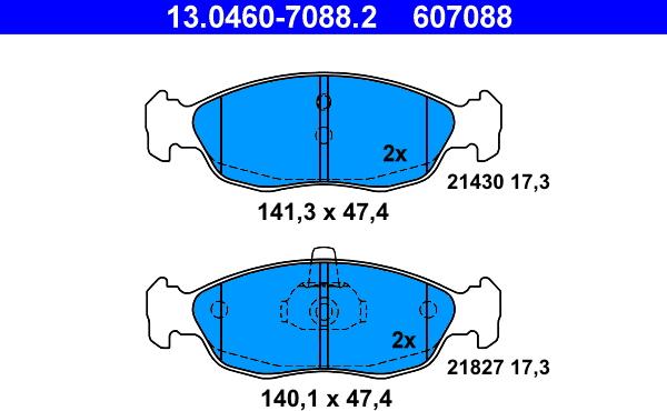 ATE 13.0460-7088.2 - Σετ τακάκια, δισκόφρενα parts5.com