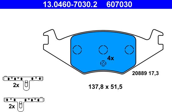 ATE 13.0460-7030.2 - Set placute frana,frana disc parts5.com