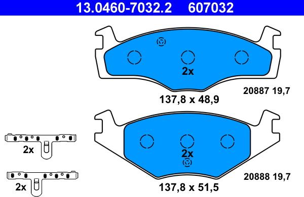 ATE 13.0460-7032.2 - Zestaw klocków hamulcowych, hamulce tarczowe parts5.com