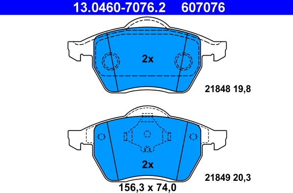 ATE 13.0460-7076.2 - Set placute frana,frana disc parts5.com