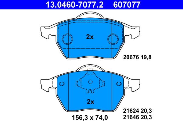 ATE 13.0460-7077.2 - Set placute frana,frana disc parts5.com