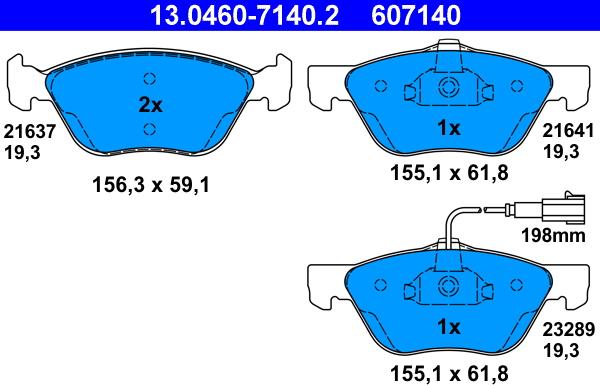 ATE 13.0460-7140.2 - Set placute frana,frana disc parts5.com