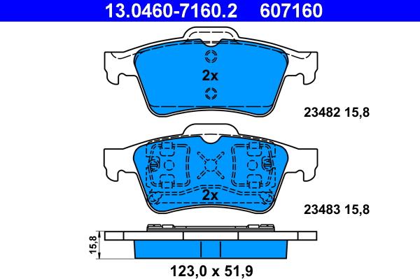 ATE 13.0460-7160.2 - Sada brzdových destiček, kotoučová brzda parts5.com