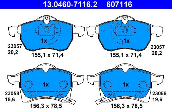 ATE 13.0460-7116.2 - Juego de pastillas de freno parts5.com