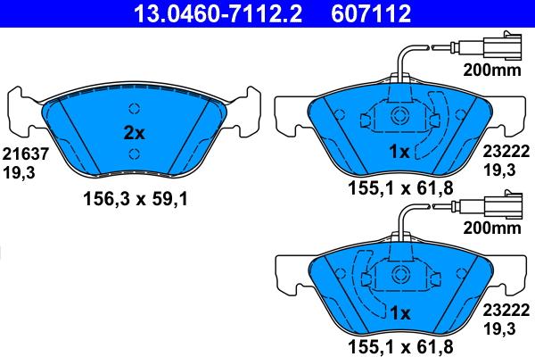 ATE 13.0460-7112.2 - Set placute frana,frana disc parts5.com