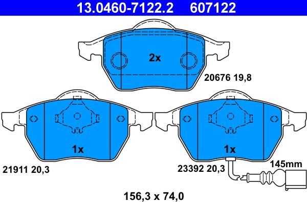 ATE 13.0460-7122.2 - Σετ τακάκια, δισκόφρενα parts5.com