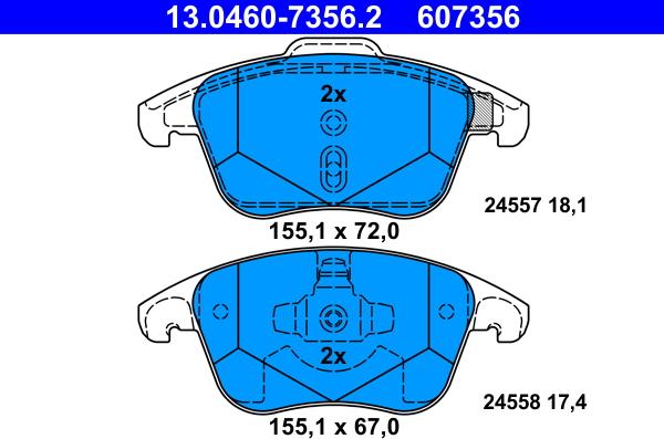 ATE 13.0460-7356.2 - Brake Pad Set, disc brake parts5.com