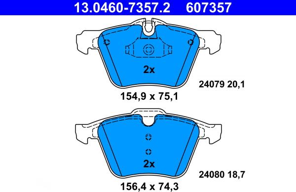 ATE 13.0460-7357.2 - Komplet zavornih oblog, ploscne (kolutne) zavore parts5.com