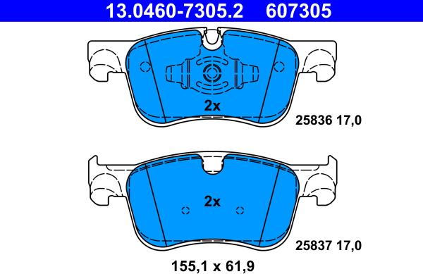 ATE 13.0460-7305.2 - Set placute frana,frana disc parts5.com