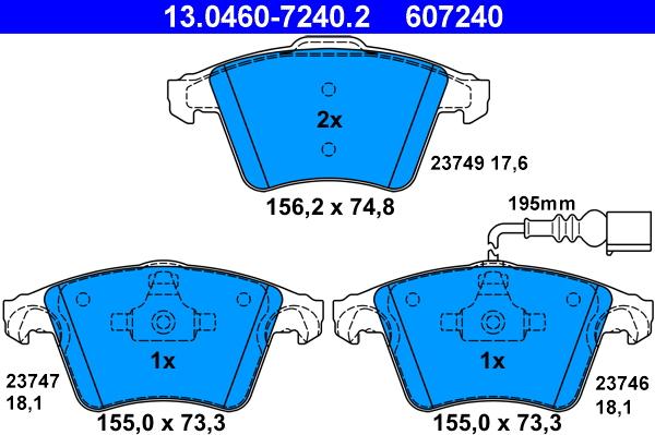 ATE 13.0460-7240.2 - Zestaw klocków hamulcowych, hamulce tarczowe parts5.com