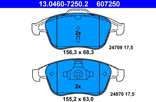 ATE 13.0460-7250.2 - Sada brzdových destiček, kotoučová brzda parts5.com