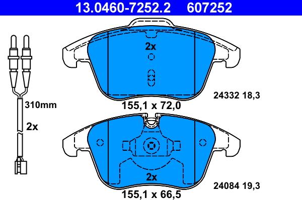 ATE 13.0460-7252.2 - Set placute frana,frana disc parts5.com