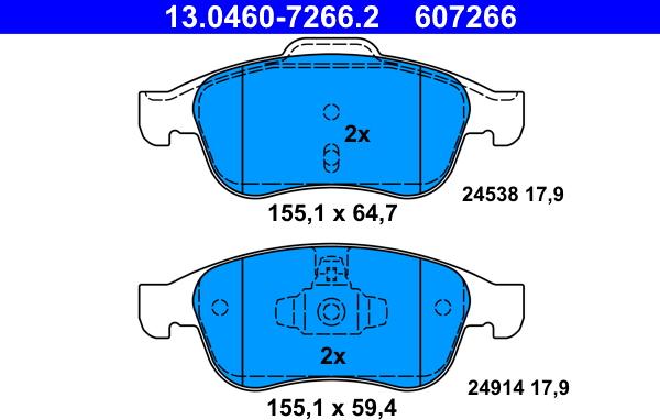 ATE 13.0460-7266.2 - Sada brzdových destiček, kotoučová brzda parts5.com