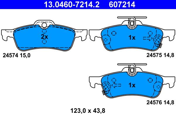 ATE 13.0460-7214.2 - Zestaw klocków hamulcowych, hamulce tarczowe parts5.com