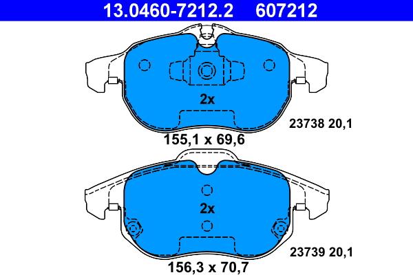 ATE 13.0460-7212.2 - Set placute frana,frana disc parts5.com