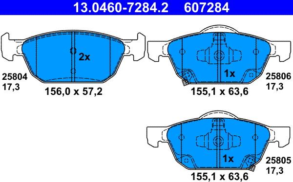 ATE 13.0460-7284.2 - Тормозные колодки, дисковые, комплект parts5.com