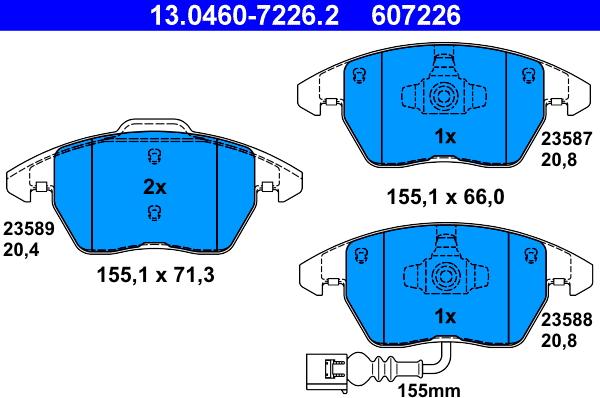 ATE 13.0460-7226.2 - Komplet zavornih oblog, ploscne (kolutne) zavore parts5.com