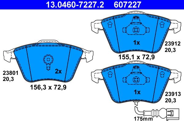 ATE 13.0460-7227.2 - Komplet zavornih oblog, ploscne (kolutne) zavore parts5.com