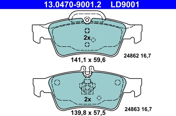 ATE 13.0470-9001.2 - Zestaw klocków hamulcowych, hamulce tarczowe parts5.com