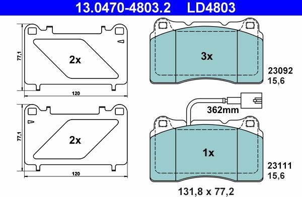 ATE 13.0470-4803.2 - Zestaw klocków hamulcowych, hamulce tarczowe parts5.com