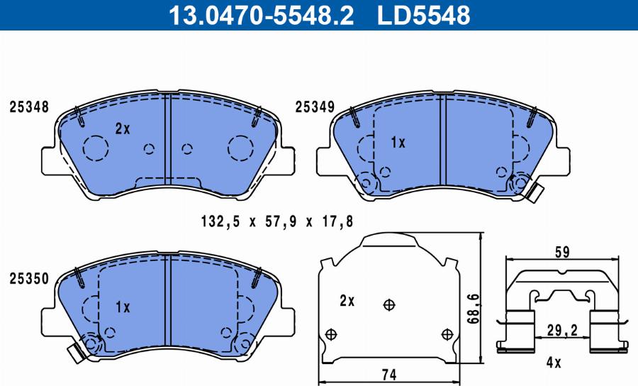 ATE 13.0470-5548.2 - Sada brzdových destiček, kotoučová brzda parts5.com