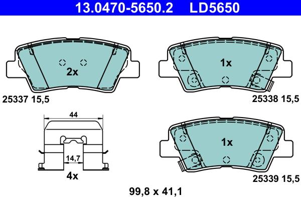 ATE 13.0470-5650.2 - Sada brzdových destiček, kotoučová brzda parts5.com