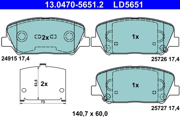 ATE 13.0470-5651.2 - Sada brzdových destiček, kotoučová brzda parts5.com