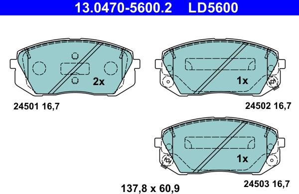 ATE 13.0470-5600.2 - Komplet zavornih oblog, ploscne (kolutne) zavore parts5.com