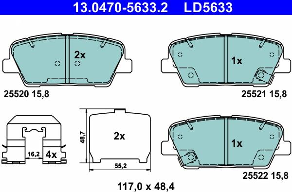 ATE 13.0470-5633.2 - Komplet zavornih oblog, ploscne (kolutne) zavore parts5.com