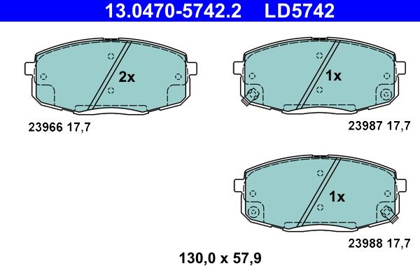 ATE 13.0470-5742.2 - Komplet zavornih oblog, ploscne (kolutne) zavore parts5.com