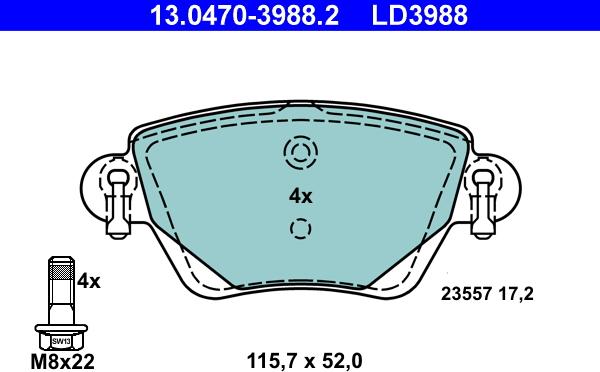 ATE 13.0470-3988.2 - Brake Pad Set, disc brake parts5.com