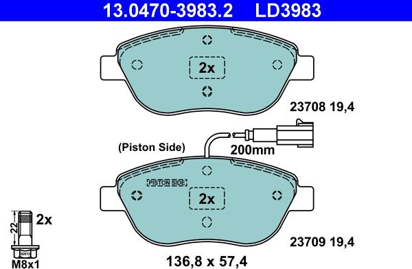 ATE 13.0470-3983.2 - Set placute frana,frana disc parts5.com