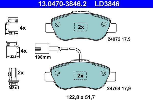 ATE 13.0470-3846.2 - Juego de pastillas de freno parts5.com