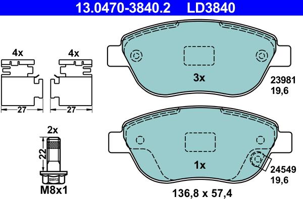 ATE 13.0470-3840.2 - Σετ τακάκια, δισκόφρενα parts5.com