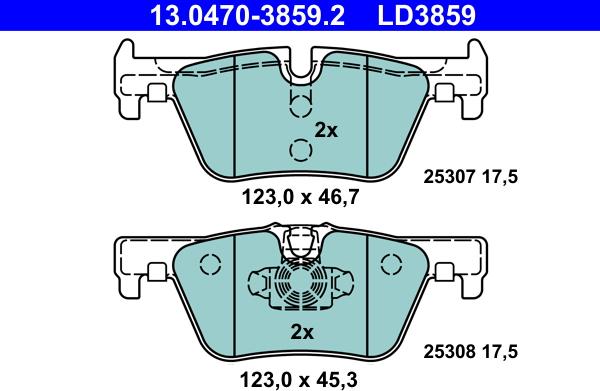 ATE 13.0470-3859.2 - Set placute frana,frana disc parts5.com