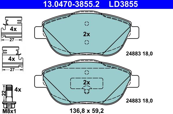 ATE 13.0470-3855.2 - Σετ τακάκια, δισκόφρενα parts5.com