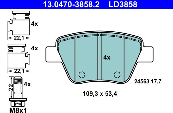 ATE 13.0470-3858.2 - Juego de pastillas de freno parts5.com