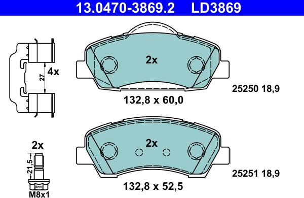 ATE 13.0470-3869.2 - Juego de pastillas de freno parts5.com