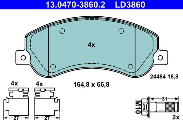 ATE 13.0470-3860.2 - Set placute frana,frana disc parts5.com