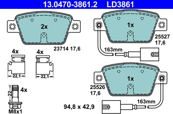 ATE 13.0470-3861.2 - Σετ τακάκια, δισκόφρενα parts5.com