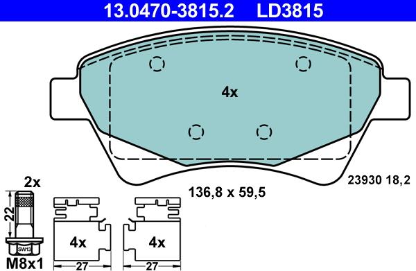 ATE 13.0470-3815.2 - Fren balata seti, diskli fren parts5.com