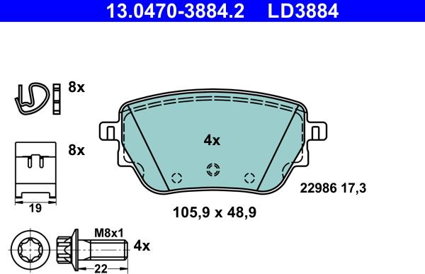 ATE 13.0470-3884.2 - Brake Pad Set, disc brake parts5.com