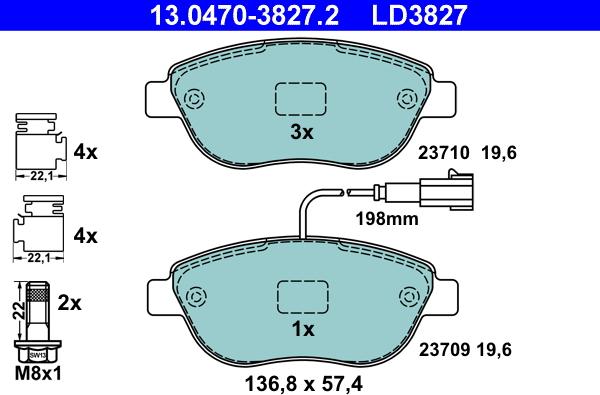 ATE 13.0470-3827.2 - Set placute frana,frana disc parts5.com