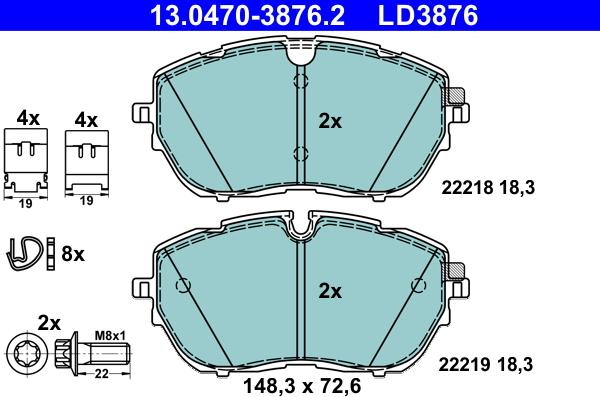 ATE 13.0470-3876.2 - Juego de pastillas de freno parts5.com