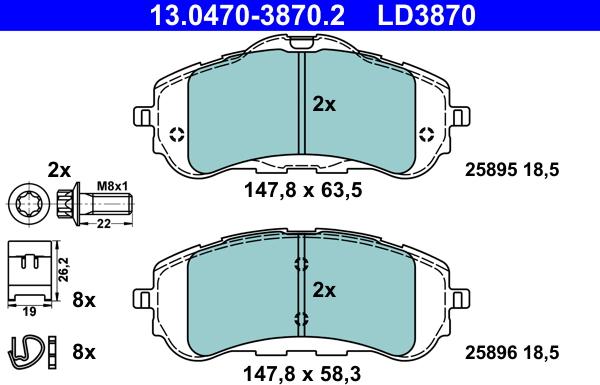 ATE 13.0470-3870.2 - Set placute frana,frana disc parts5.com