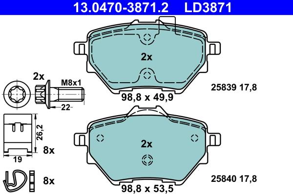 ATE 13.0470-3871.2 - Set placute frana,frana disc parts5.com