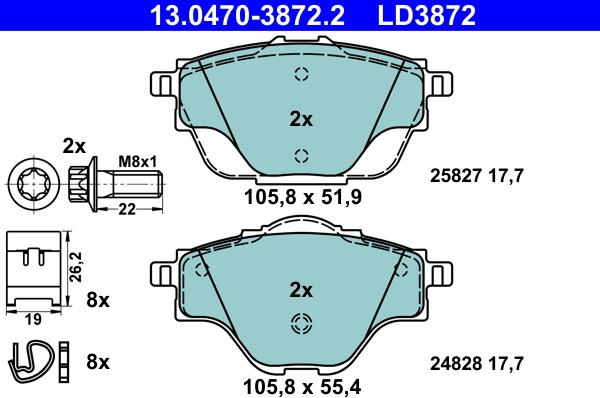 ATE 13.0470-3872.2 - Set placute frana,frana disc parts5.com