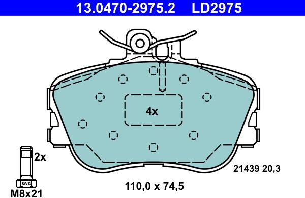 ATE 13.0470-2975.2 - Sada brzdových platničiek kotúčovej brzdy parts5.com