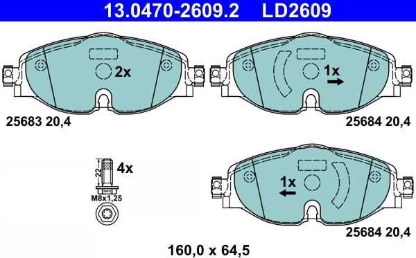 ATE 13.0470-2609.2 - Komplet zavornih oblog, ploscne (kolutne) zavore parts5.com