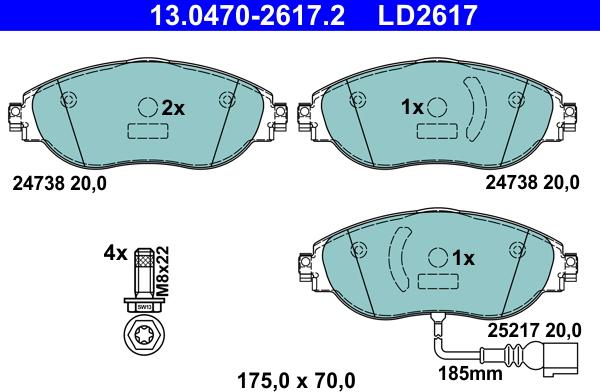 ATE 13.0470-2617.2 - Brake Pad Set, disc brake parts5.com